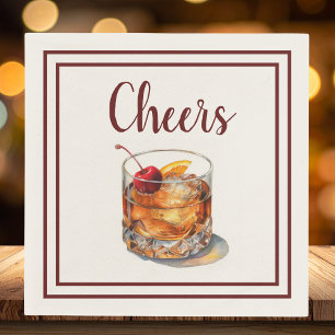 Prost mit Retro Old Fashion Drink Brown Schrift  Serviette