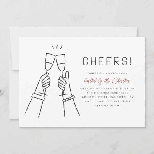 Prost! Modernes, handgezeichnetes Party Einladung (Vorderseite)