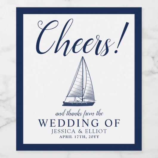 Prost! Nautical Sailboat Hochzeit Maßgeschneiderte Weinetikett (Einzelnes Label)