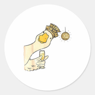 Prost Neujahr 2026 Gans mit Champagner Di Runder Aufkleber