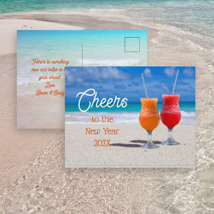 Prost Neujahrsgrüße Getränke am Strand Postkarte