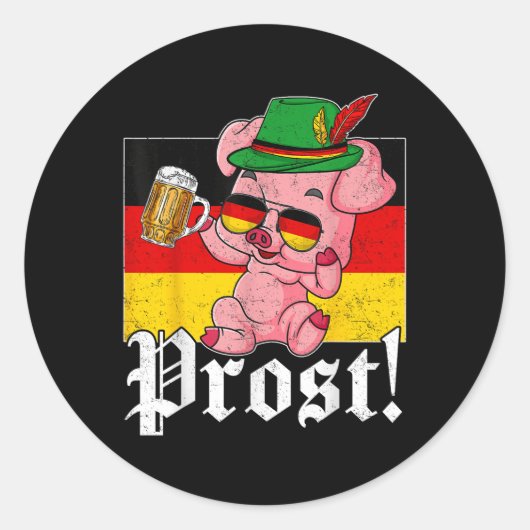Prost Pig Drink Beer Alpine Hat Deutschland Flagge Runder Aufkleber (Vorderseite)