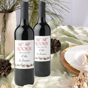 Prost Prost Hurra Stechpalmenzweig Winterhochzeit Weinetikett