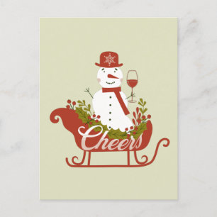 Prost Schneemann mit Wein und Schlitten Weihnachte Postkarte