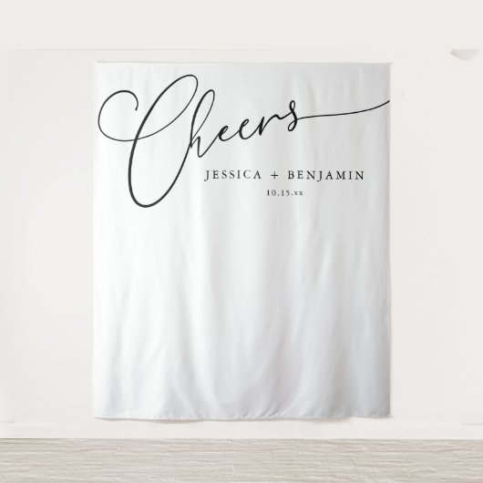 Prost-Schwarz-Weiß-Script Hochzeitskulisse Wandteppich (Vorderseite)