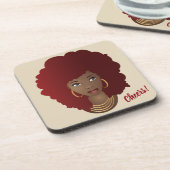 Prost! Schwarze Frau, Rotes Afro, Naturhaar Getränkeuntersetzer (Linke Seite)