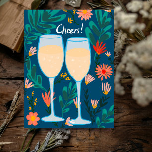 Prost! Sekt Champagner Blumen Herzlichen Glückwuns Postkarte