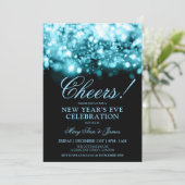 PROST! Silvester Turquoise Sparkights Einladung (Stehend Vorderseite)