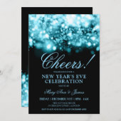 PROST! Silvester Turquoise Sparkights Einladung (Vorne/Hinten)