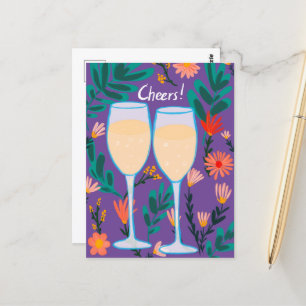 Prost! Sparkling Wine Champagne Blume Glückwünsche Postkarte