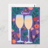 Prost! Sparkling Wine Champagne Blume Glückwünsche Postkarte (Vorne/Hinten)