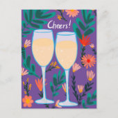 Prost! Sparkling Wine Champagne Blume Glückwünsche Postkarte (Vorderseite)