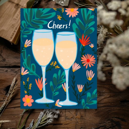 Prost! Sparkling Wine Champagne Blume Glückwünsche Postkarte