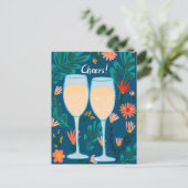 Prost! Sparkling Wine Champagne Blume Glückwünsche Postkarte (Stehend Vorderseite)