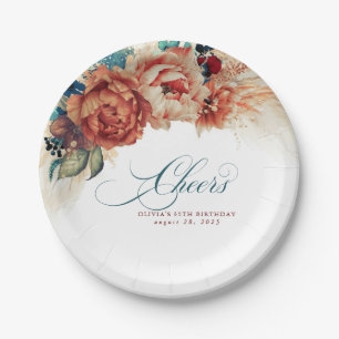 Prost Türkisblaue Terrakotta-Floral Pampasgras Pappteller