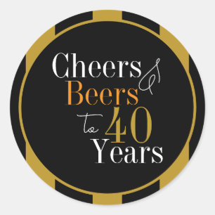Prost und Bier 40 Jahre Schwarz-Gold-Streifen Runder Aufkleber