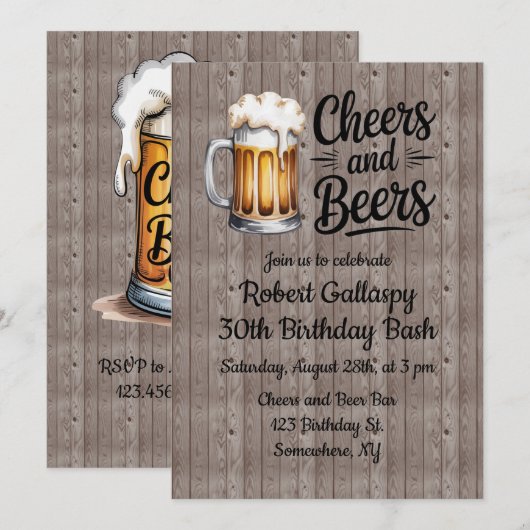 Prost und Bier Erwachsener Geburtstagsbash Einladung (Vorne/Hinten)