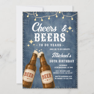Prost und Bier Erwachsener Geburtstagsparty Denim- Einladung