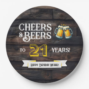 Prost und Bier zum 21. rustikalen Geburtstag Pappteller