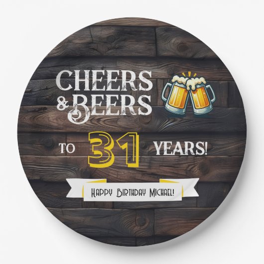 Prost und Bier zum 31. rustikalen Geburtstag Pappteller (Vorderseite)