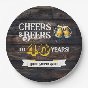 Prost und Bier zum 40. rustikalen Geburtstag Pappteller