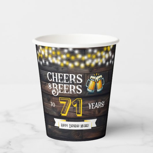Prost und Bier zum 71. rustikalen Geburtstag Pappbecher (Vorderseite)