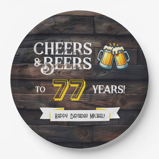 Prost und Bier zum 77. rustikalen Geburtstag Pappteller (Vorderseite)