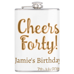 Prost vierzig orange braune Kalligrafie Geburtstag Flachmann