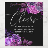 Prost. Wasserfarbenfrohe lila Blumenhochzeit Weinetikett (Einzelnes Label)