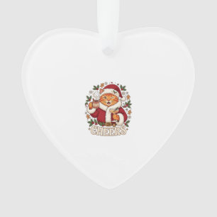 Prost Weihnachten Orange Katze Santa Hut Trinkt Gi Ornament