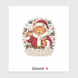 Prost Weihnachten Orange Katze Weihnachtsmann Hut Aufkleber