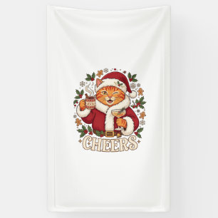 Prost Weihnachten Orange Katze Weihnachtsmann Hut  Banner