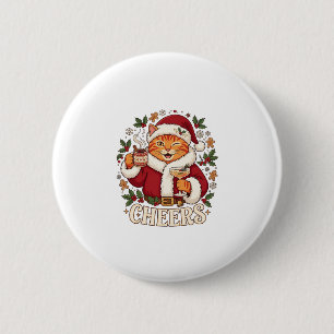 Prost Weihnachten Orange Katze Weihnachtsmann Hut Button