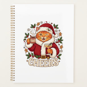 Prost Weihnachten Orange Katze Weihnachtsmann Hut Planer