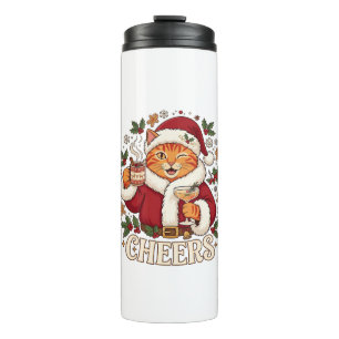 Prost Weihnachten Orange Katze Weihnachtsmann Hut Thermosbecher