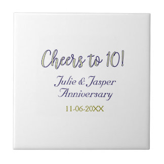 Prost zum 10. Hochzeitstag blau goldene Mod Fliese