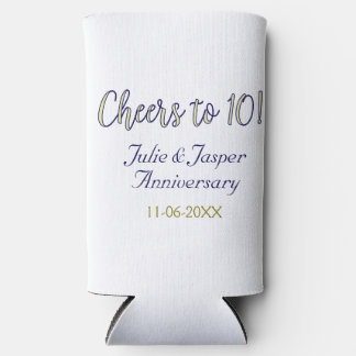 Prost zum 10. Hochzeitstag blau goldene Mod Selters Dosenkühler