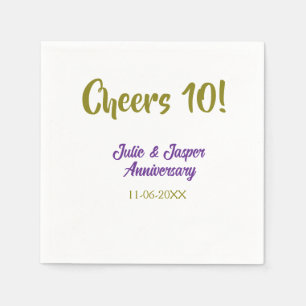 Prost zum 10. Hochzeitstag lila golden na Serviette