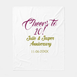 Prost zum 10. Hochzeitstag mauve golden na Fleecedecke
