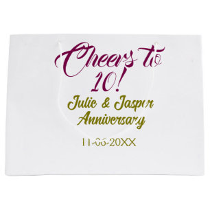 Prost zum 10. Hochzeitstag mauve golden na Große Geschenktüte