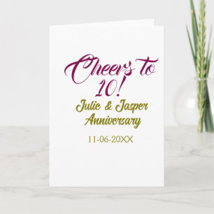 Prost zum 10. Hochzeitstag mauve golden na Karte