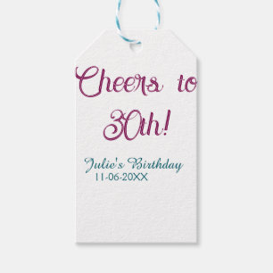Prost zum 30. Geburtstag Name Datum lila blau eleg Geschenkanhänger