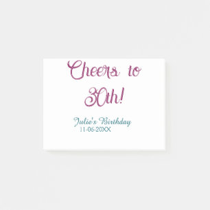 Prost zum 30. Geburtstag Name Datum lila blau eleg Post-it Klebezettel