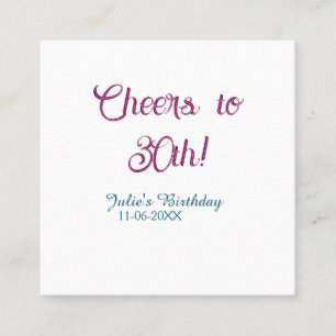 Prost zum 30. Geburtstag Name Datum lila blau eleg Quadratische Visitenkarte