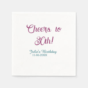 Prost zum 30. Geburtstag Name Datum lila blau eleg Serviette