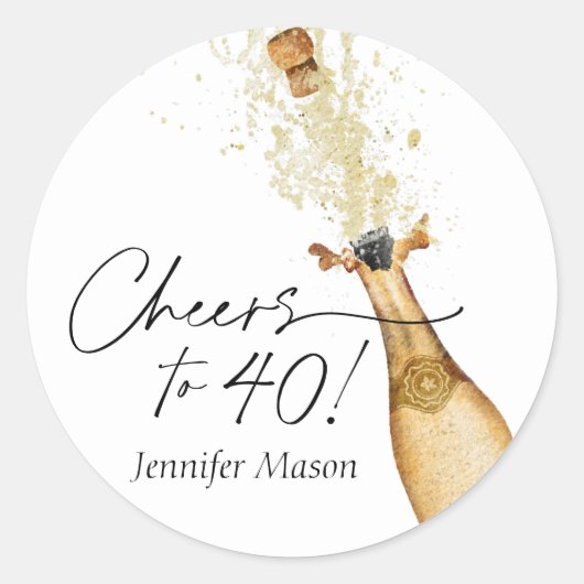 Prost zum 40. Geburtstag Champagner Runder Aufkleber (Vorderseite)