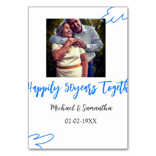 Prost zum 50-jährigen Jubiläum blaues Blatt Foto N Tischnummer