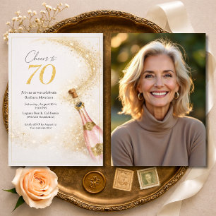 Prost zum 70. Geburtstag Foto Pink Gold Champagner Einladung