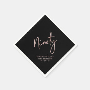 Prost zum Neunzigsten Rose Gold & Schwarz 90. Gebu Serviette