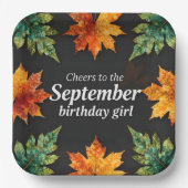Prost zum September Geburtstag Mädchen Text Pappteller (Vorderseite)